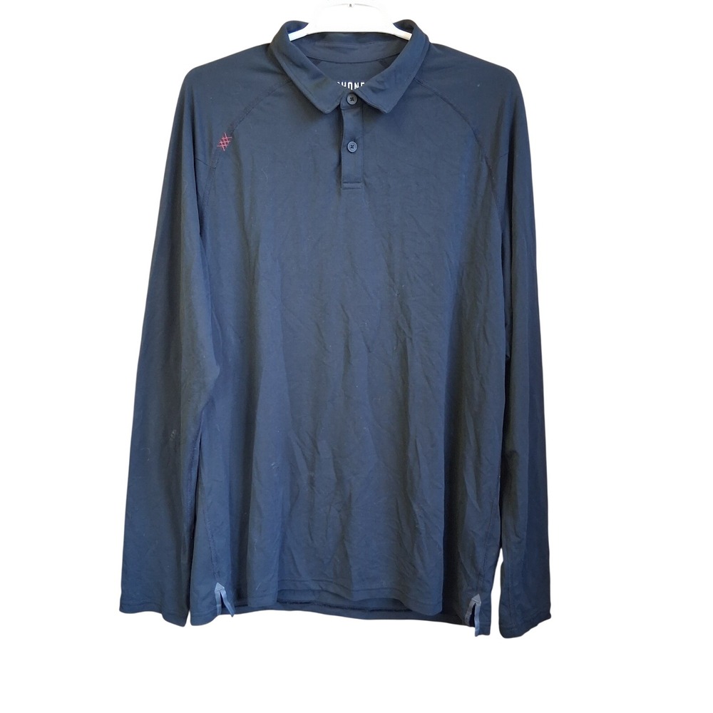Rhone‎ Mens Black LS Performance Polo Button down collar Large Preowned